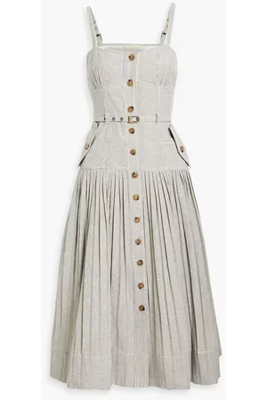 ULLA JOHNSON Women Pleated Dresses - Cleo pleated striped cotton dress - Gray - US 2