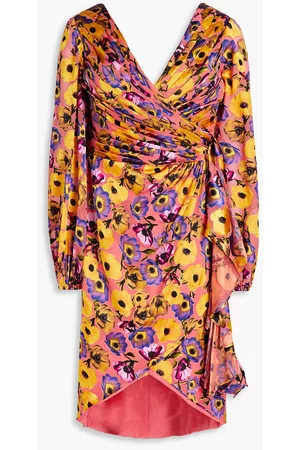 THEIA Women Printed Dresses - Monika wrap-effect floral-print devoré-chiffon dress - - US 10