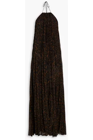 Halston Heritage Women Printed Dresses - Mariana pleated leopard-print georgette halterneck gown - - US 10