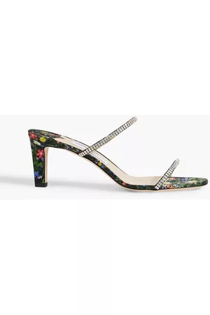 Jimmy Choo Women Floral shoes - Brea 65 crystal-embellished floral-print satin mules - Green - EU 38.5