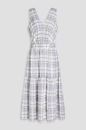 DKNY Women Midi Dresses - Pleated checked seersucker midi dress - - US 10