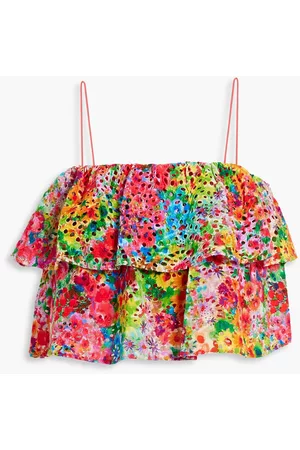 ALICE+OLIVIA Women Tops - Alice Olivia - Marylynn cropped floral-print broderie anglaise cotton and linen-blend top - - US 0