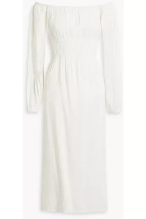 ONIA Women Strapless Dresses - Off-the-shoulder shirred linen-blend midi dress - White - L