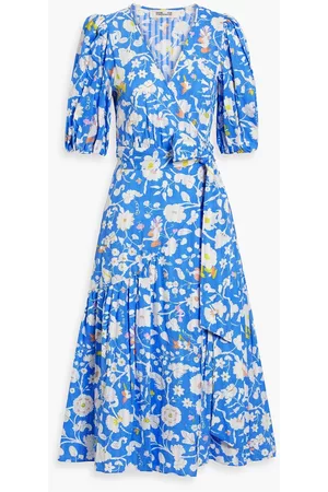 Diane von Furstenberg Women Printed & Patterned Dresses - Elektra floral-print cotton-jacquard wrap dress - Blue - US 4