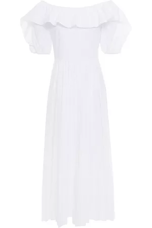 RED Valentino Women Strapless Dresses - Off-the-shoulder ruffled cotton-blend poplin midi dress - - IT 40