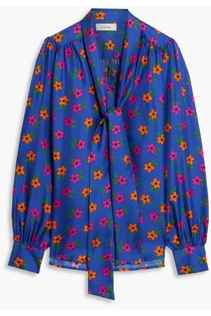 Lisou Women Blouses - Peony pussy-bow floral-print silk-twill blouse - Blue - UK 10