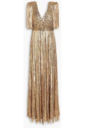 Badgley Mischka Women Evening Dresses & Gowns - Fringed embellished mesh gown - Metallic - US 6