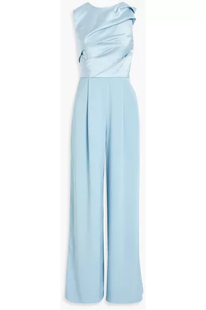 MIKAEL AGHAL Women Wide Leg Jumpsuits - Satin-paneled chiffon wide-leg jumpsuit - Blue - US 6