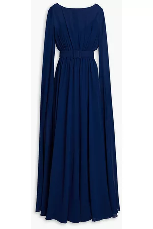 Badgley Mischka Women Evening Dresses & Gowns - Belted draped georgette gown - Blue - US 4