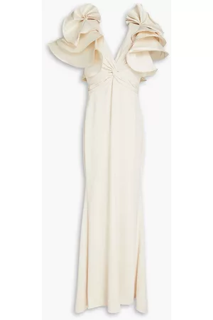 Badgley Mischka Women Evening Dresses & Gowns - Twist-front ruffled faille and crepe gown - White - US 8
