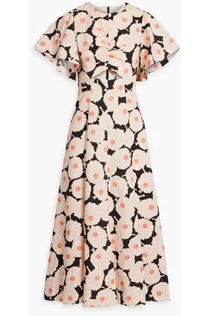 Derek Lam Women Printed & Patterned Dresses - Cutout printed stretch cotton-poplin midi dress - Orange - US 00