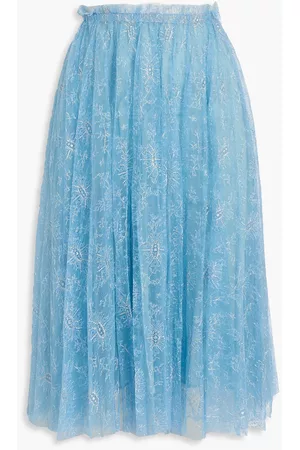 VALENTINO Women Midi Skirts - Garavani - Gathered metallic lace midi skirt - Blue - IT 40