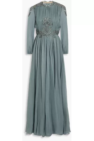 VALENTINO Women Evening Dresses & Gowns - Garavani - Gathered embellished silk-chiffon gown - Blue - IT 38