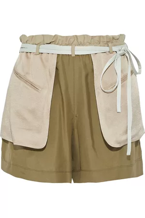 VALENTINO Women Shorts - Garavani - Hammered satin-paneled crepe de chine shorts - Green - IT 36