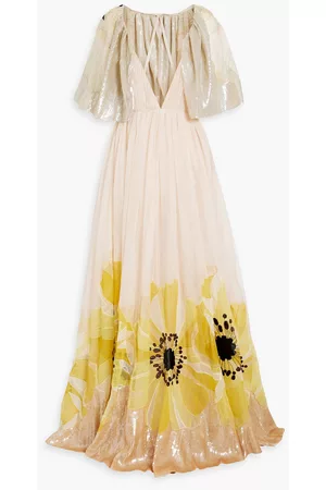 VALENTINO Women Evening Dresses & Gowns - Garavani - Cape-effect embellished organza-paneled silk-chiffon gown - - IT 40