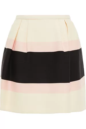 VALENTINO Women Mini Skirts - Garavani - Pleated color-block wool and silk-blend crepe mini skirt - Neutral - IT 40