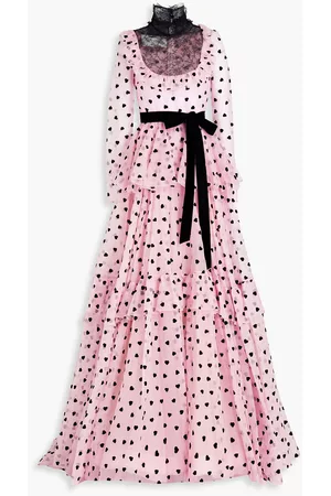 VALENTINO Women Evening Dresses & Gowns - Garavani - Lace-paneled flocked silk-organza gown - Pink - IT 40