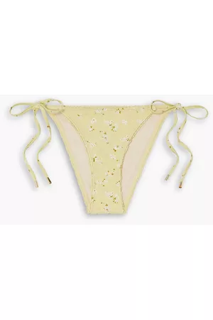 Peony Women Bikini Bottoms - Crochet-trimmed floral-print low-rise bikini briefs - Yellow - UK 14