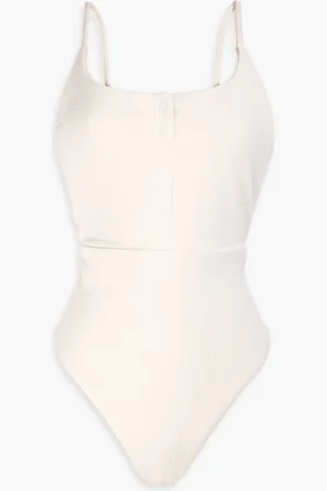 ONIA Michelle wrap-effect belted stretch-seersucker swimsuit