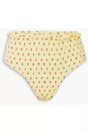 FAITHFULL THE BRAND Women High Waisted Bikinis - Cassis shirred floral-print seersucker high-rise bikini briefs - Yellow - M