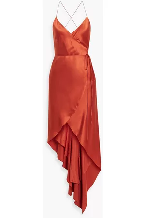 Michelle Mason Women Asymmetrical Dresses - Asymmetric silk-satin wrap dress - Red - US 2