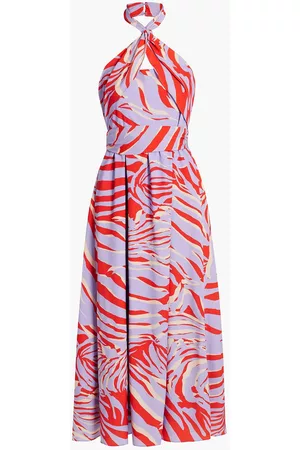 ONE33 SOCIAL Women Printed & Patterned Dresses - Printed crepe de chine halterneck midi dress - Purple - US 6