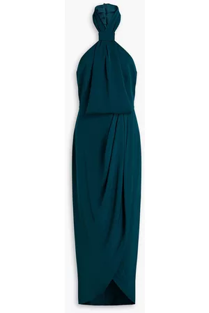Shona Joy Women Halter Dresses - Knotted satin halterneck midi dress - Blue - UK 14