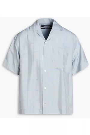 Jacquemus Women Denim Shirts - Jean checked satin-jacquard shirt - Gray - IT 46