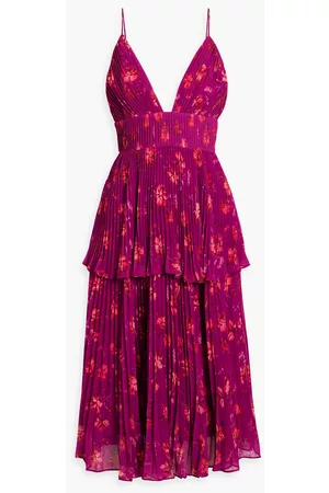 AMUR Women Midi Dresses - Pleated tiered crepe de chine midi dress - Purple - US 4