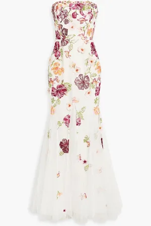 Marchesa Notte Strapless embellished tulle gown - White - US 8