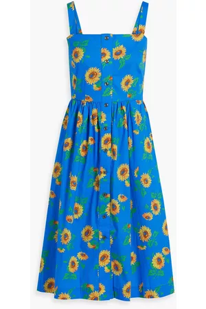Harley Viera-Newton Women Printed & Patterned Dresses - Laura gathered floral-print cotton-blend poplin dress - Blue - US 14