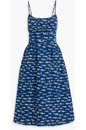 Harley Viera-Newton Women Printed & Patterned Dresses - Lucy ruched printed cotton-blend poplin dress - Blue - US 0