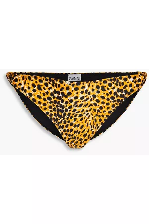 Ganni Women Bikini Bottoms - Twisted leopard-print low-rise bikini briefs - Yellow - DE 40