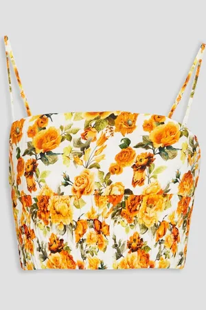 ONIA Air cropped floral-print linen-blend top - Orange - M
