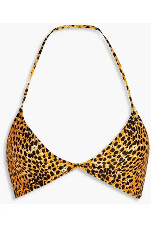 Ganni Women Triangle Bikinis - Twist-front leopard-print triangle bikini top - Yellow - DE 36