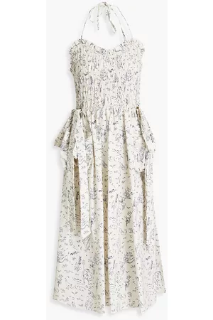 Shrimps Women Printed & Patterned Dresses - Liberty shirred printed cotton-poplin halterneck midi dress - White - UK 10
