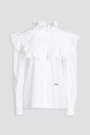 Serafini Women Blouses - Ruffled embroidered cotton-poplin blouse - - IT 38
