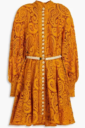 ZIMMERMANN Embellished macramé lace mini dress - Yellow - 0