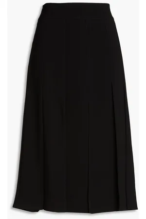 Navy Wool Tech Milano Contrast Stitch Pleated Knee Length Skirt