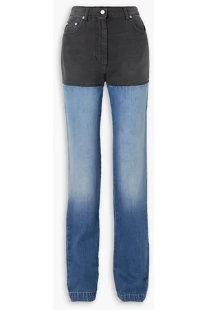 Patchwork High Rise Straight Jeans in Blue - Peter Do