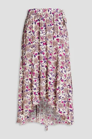 BA&SH Gapi asymmetric tiered printed crepon midi skirt