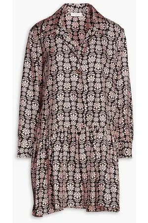 Printed silk-twill mini shirt dress