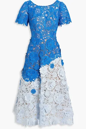 Marchesa Notte Two-tone guipure lace midi dress - - US 2
