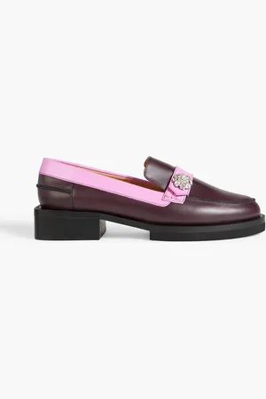 Ganni Crystal-embellished two-tone leather loafers - - EU 35
