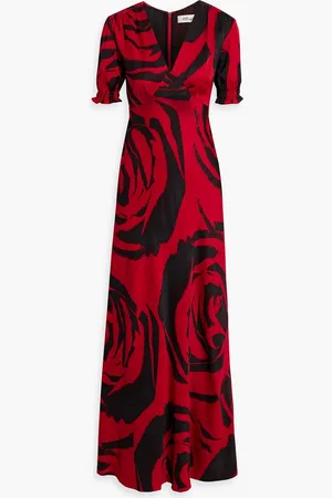 Diane von Furstenberg Walker printed satin-jacquard maxi dress - Red - US 6