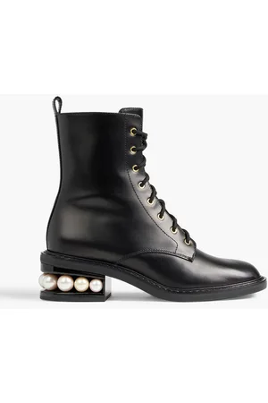 Nicholas Kirkwood Pearlogy Leather Combat Boots in Black
