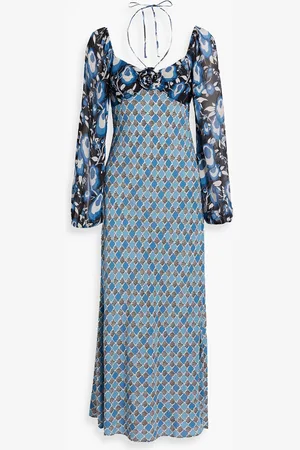 RIXO London Jeanie floral-appliquéd printed crepe midi dress - - UK 12