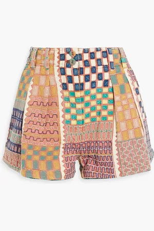 ULLA JOHNSON Freda pleated embroidered cotton shorts - Pink - US 10