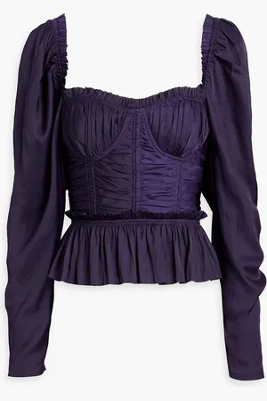 ULLA JOHNSON Mia ruched satin peplum blouse - - US 2