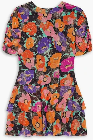 RIXO London Dion glittered floral-print georgette mini dress - - UK 6